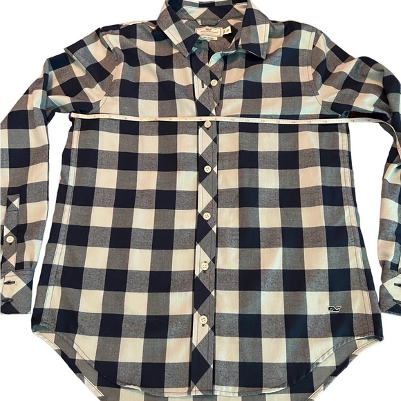 VINEYARD VINES WOMENS BLUE AND WHITE CHECKERED LONG SLEEVE BUTTONED DOWN SHIRT - Picture 9 of 10